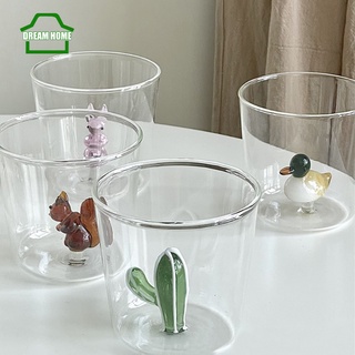 Cốc thủy tinh uống nước trong suốt sơn màu hình 3D dễ thương