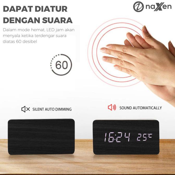 Đồng Hồ Báo Thức Điện Tử Để Bàn Bằng Gỗ Có Đèn Led Hiển Thị Nhiệt Độ + Nhiệt Độ + Ngày