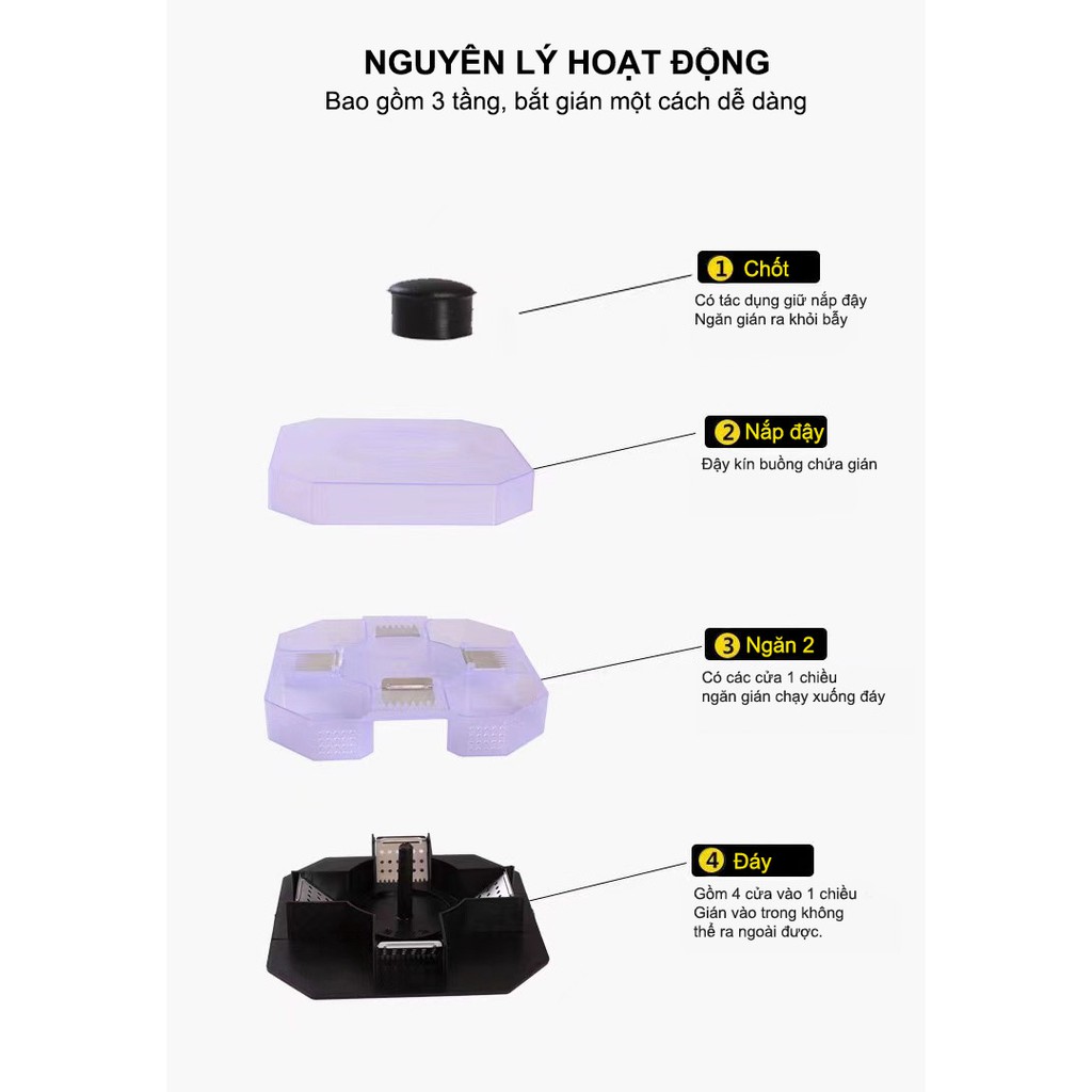 Bẫy Gián Thông Minh kèm mồi thính- Thiết kế 2 tầng, 8 cửa bẫy - an toàn, không hóa chất