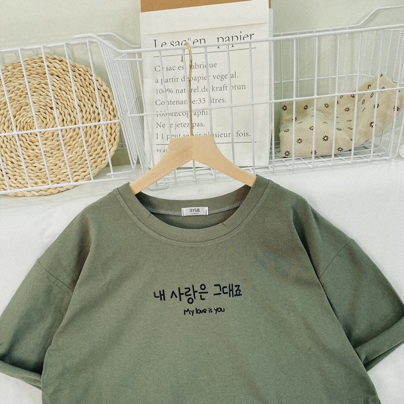 Áo phông 3158, áo thun tay lỡ form rộng chất cotton in chữ hàn quốc