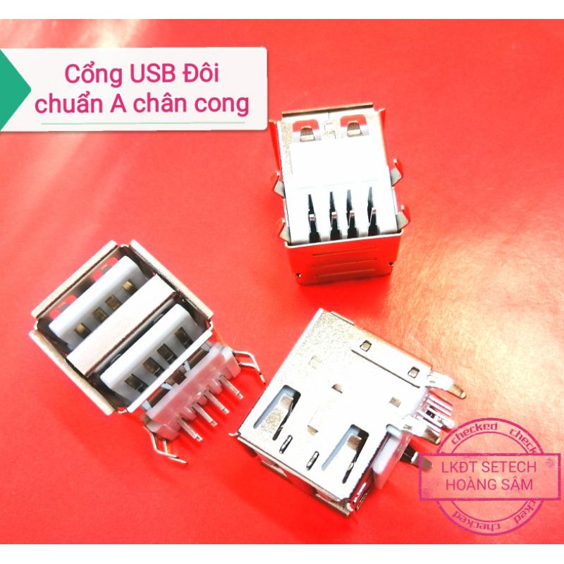 Cổng USB Đôi 2 tầng chuẩn A Type 8 chân vuông góc