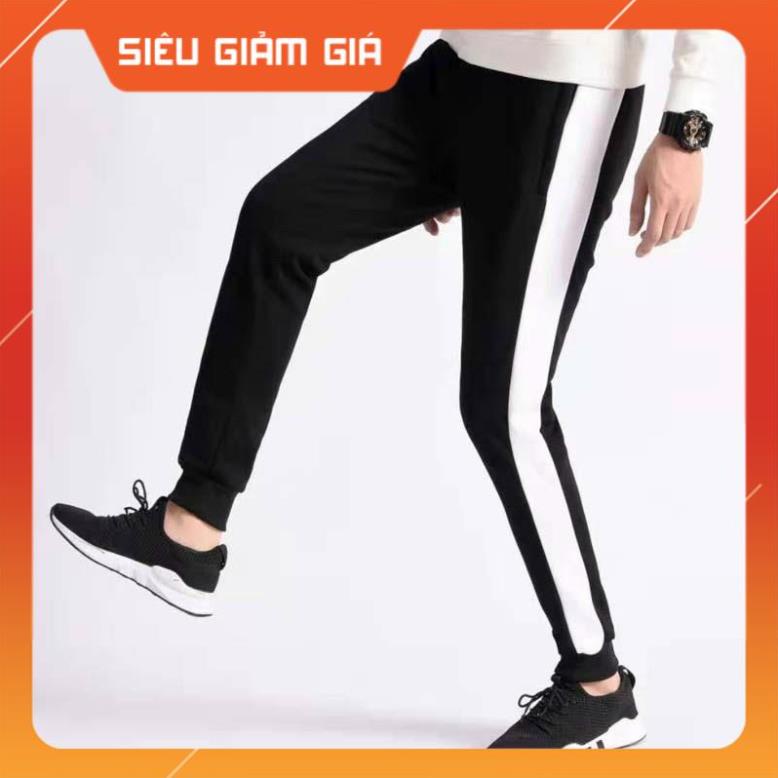 Quần jogger thể thao nỉ nam nữ SHOPMAP Quần thun dài nam phối trắng thu đông