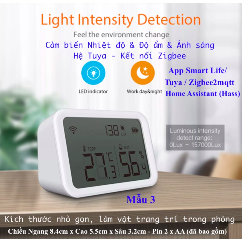 Cảm biến nhiệt độ, độ ẩm thông minh Hệ Tuya, kết nối Zigbee 3.0, App Smart Life/ Tuya/ Home Assistant