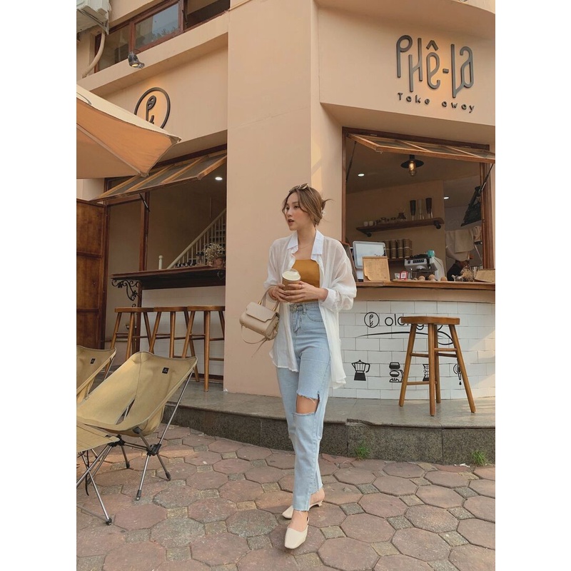 Quần jeans rách 1 bên gối Q-8018