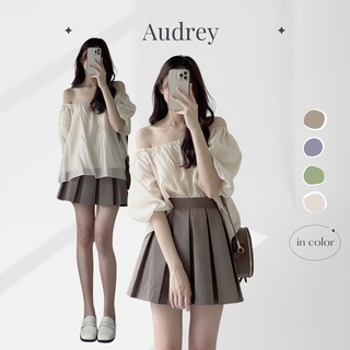 A364 Áo tơ 2 lớp trễ vai tay bồng Audrey