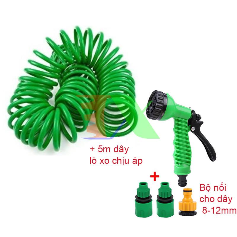 Bộ vòi xịt nước tưới cây đa năng, kèm 5m dây lò xo chịu áp Đầy đủ phụ kiện