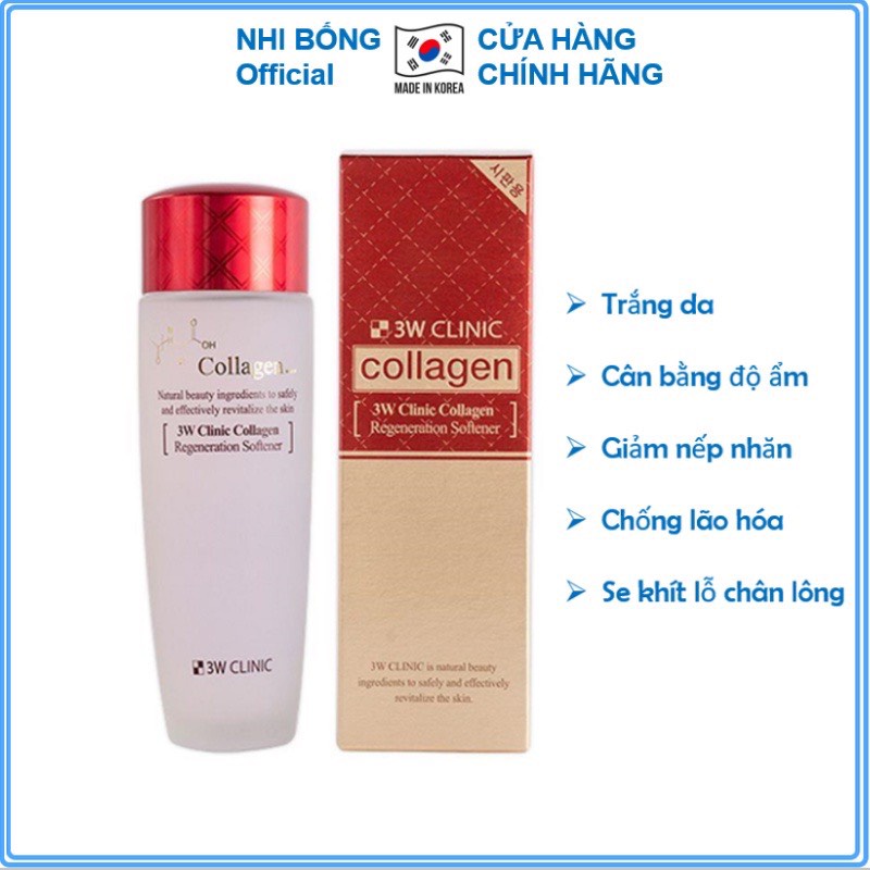 Nước hoa hồng Hàn quốc 3W clinic collagen đỏ 150ml