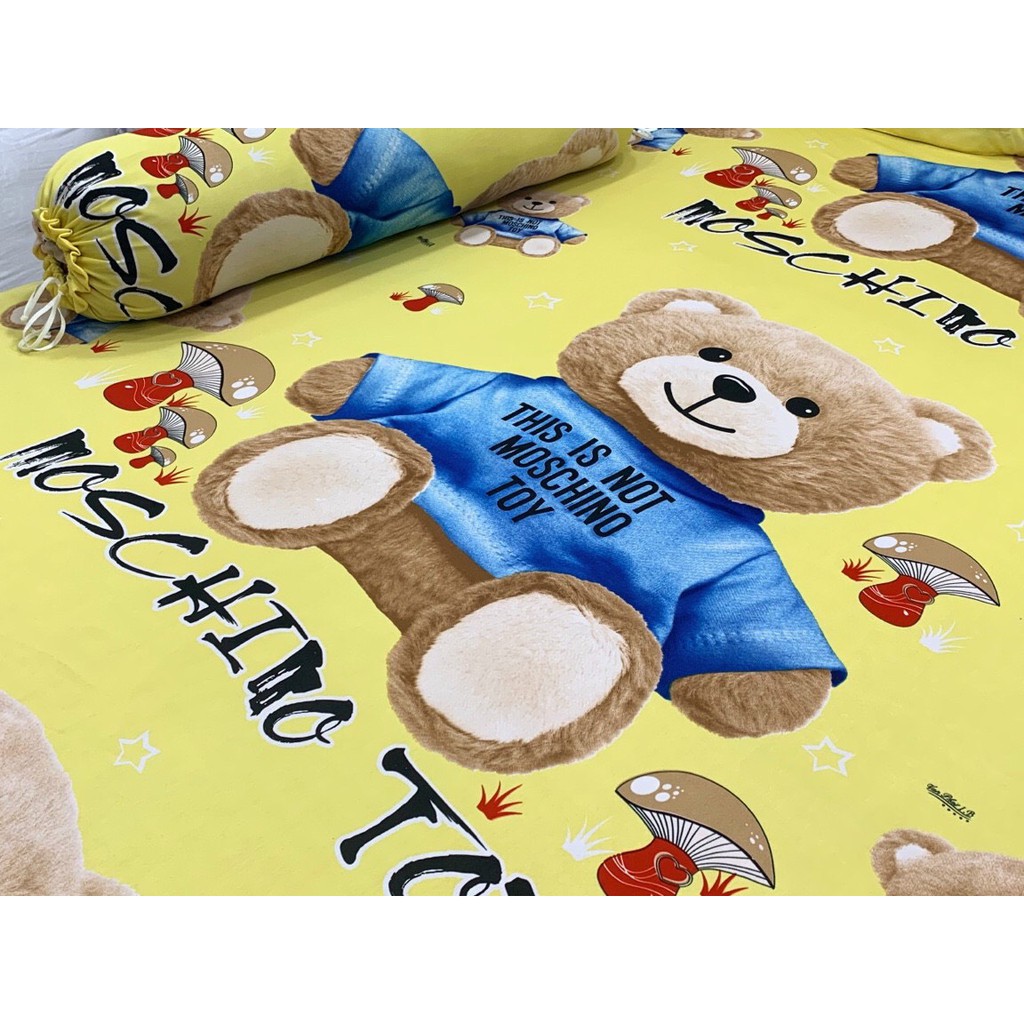 Bộ drap ga thun lạnh Hàn Quốc (4 món) họa tiết gấu bông chất đẹp, mịn mát