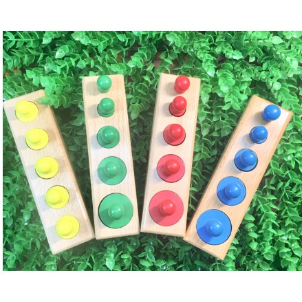Đồ chơi gỗ thông minh Set 4 bộ núm trụ Montessori màu sắc