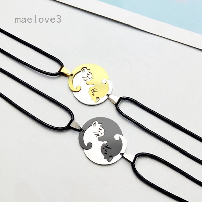 Set 2 Dây Chuyền Mặt Ghép Hình Chú Mèo Âm Dương Cho Cặp Đôi