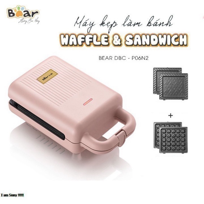 Máy kẹp nướng bánh Bear 2 khuôn waffle, bánh mì buổi sáng