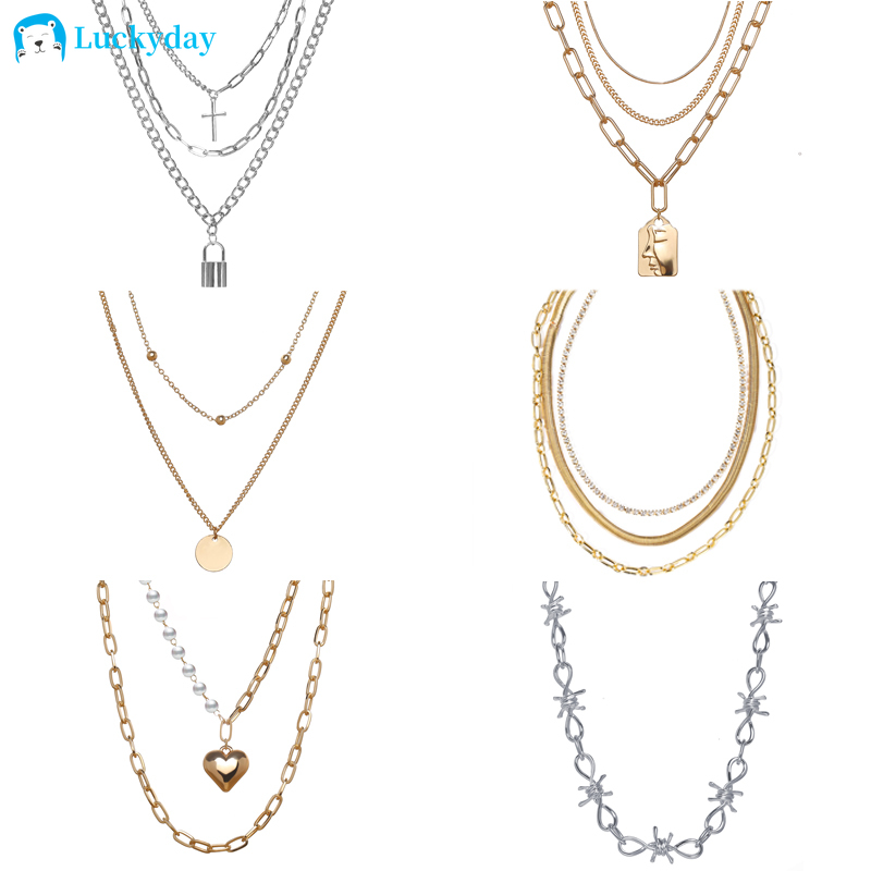 vòng cổ Mạ Bạc Nhiều Lớp Mặt Hình Trái Tim Phong Cách Hàn Quốc Cho Nữ