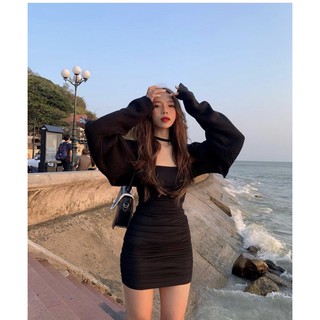 SET ĐẦM ĐEN KÈM KHOÁC CROP