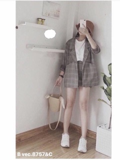 Bộ véc đùi kẻ ghi - C