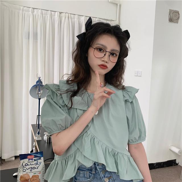 Áo Croptop Tay Ngắn Phối Diềm Xếp Nếp | BigBuy360 - bigbuy360.vn