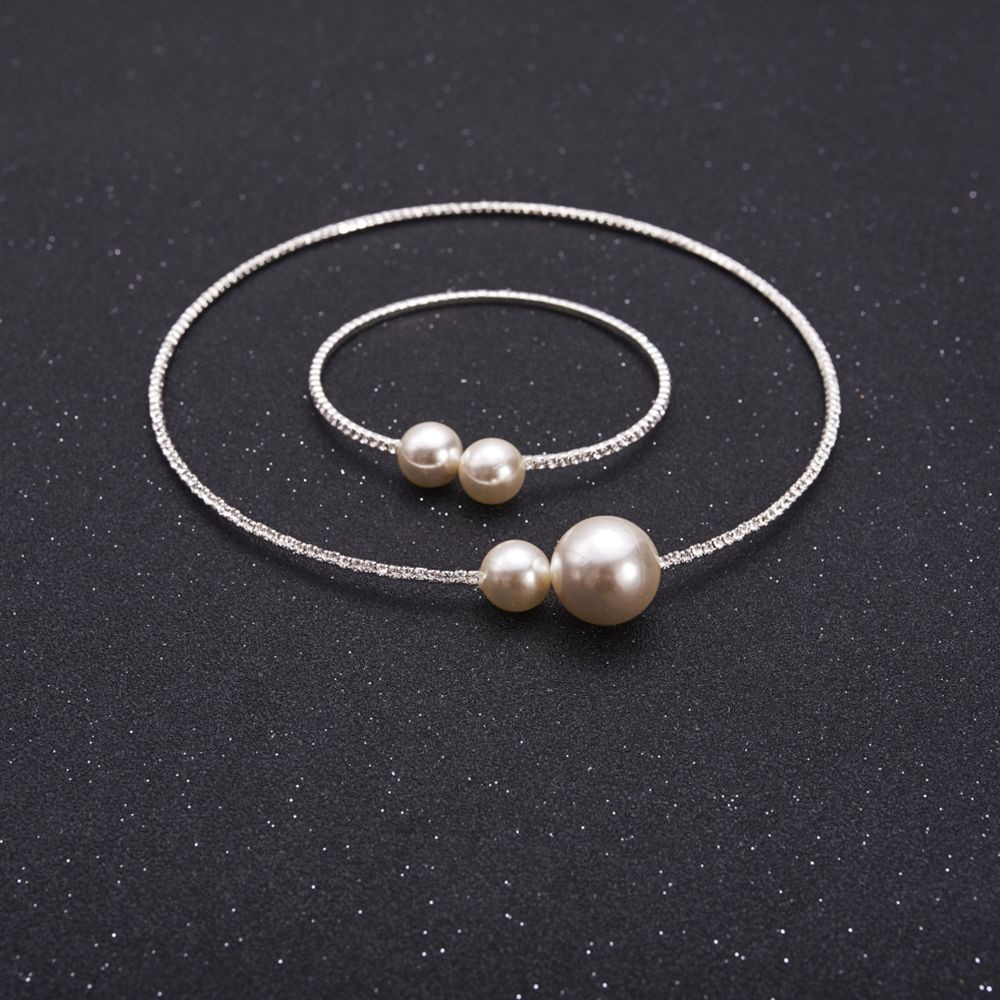Set vòng cổ+vòng tay đá đính ngọc trai đơn giản sang trọng