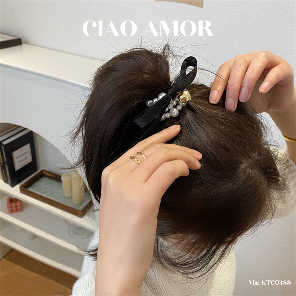 Buộc tóc nữ, Chun tóc ngọc dây nơ tiểu thư đáng yêu Phụ kiện tóc Ciao Amor - KTC0488