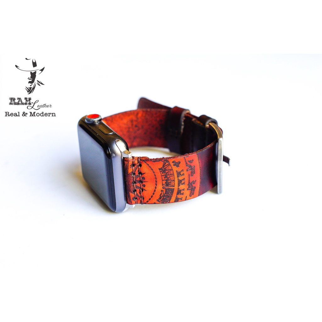 Dây đồng hồ Apple Watch , Iwatch Da Bò Veg Ý Đỏ Gỗ Mahogany RAM Leather Bền Đẹp