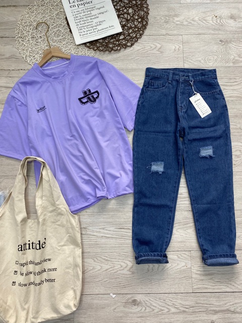 Áo thun unisex UPDOWN tím, kèm hình thật