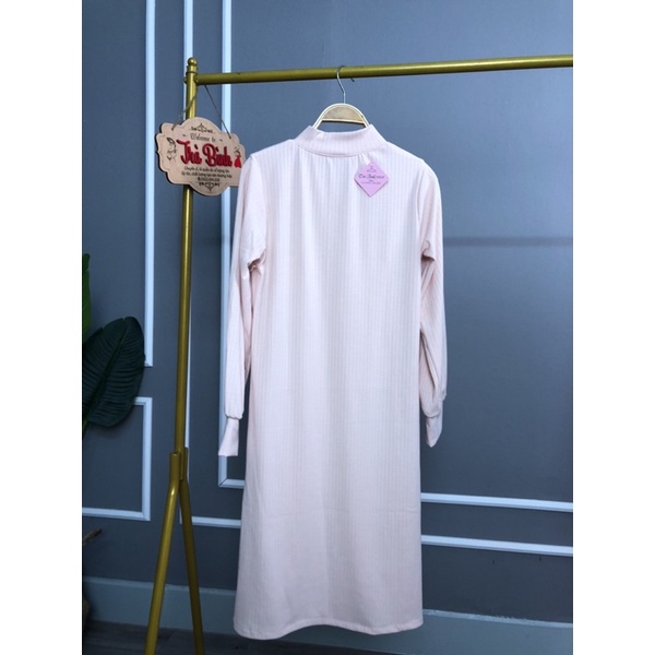 Váy dáng suông tay bo chun chất len tăm cổ cao Đầm dài cổ tròn | BigBuy360 - bigbuy360.vn