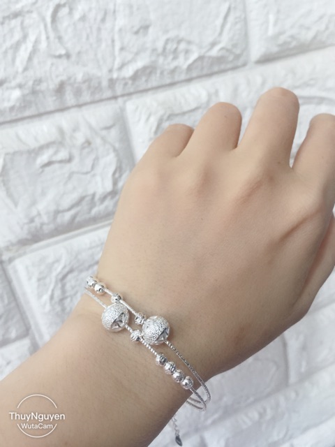 Vòng tay phối quả cầu bi đá nhân tạo bạc chuẩn