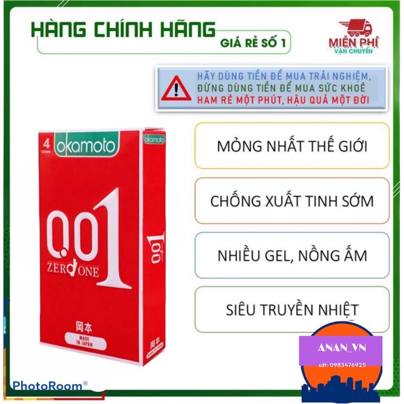 BAO CAO SU siêu mỏng NHẬT BẢN ❤️CHÍNH HÃNG👍Okamoto,chống xuất tinh sớm, nhiều gel truyền nhiệt, siêu mỏng 0,01mm