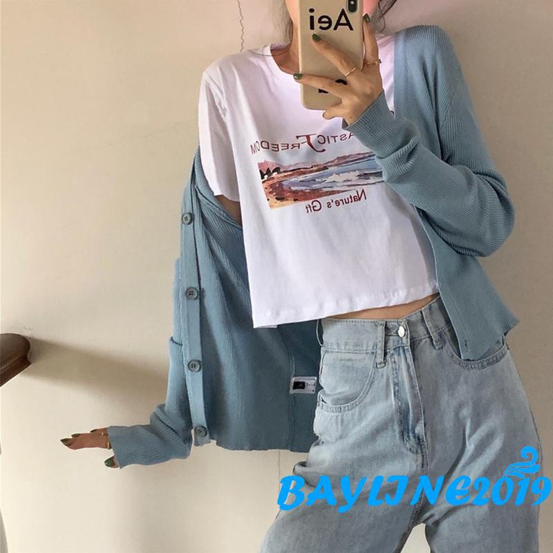 Áo Thun Croptop Tay Ngắn Cổ Tròn In Chữ Thời Trang Mùa Hè Cho Nữ
