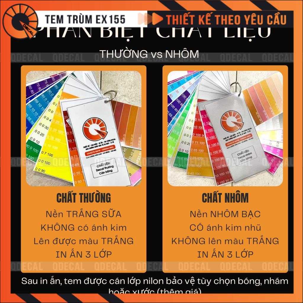 Tem trùm Exciter 155 lõi công nghệ xanh trắng đen decal 3 lớp thiết kế theo yêu cầu