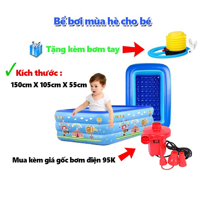 ✔️ Bể phao bơi,Bể bơi phao trong nhà, hình chữ nhật kích thước 150cm