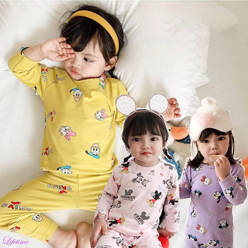 Bộ Đồ Ngủ Cotton Hai Lớp Thoáng Khí Họa Tiết Hoạt Hình Dành Cho Bé