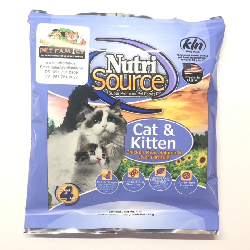 Thức ăn cho mèo và mèo con NutriSource Chicken, Salmon & Liver (142gram)
