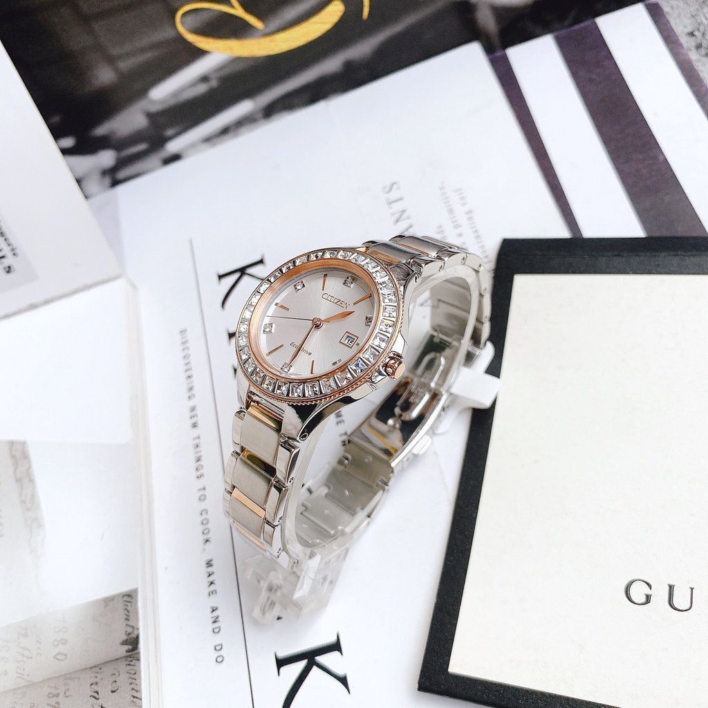 Đồng hồ nữ chính hãng Citizen FE1196-57A tông demi rose - Máy quartz pin năng lượng ánh sáng - Kính cường lực