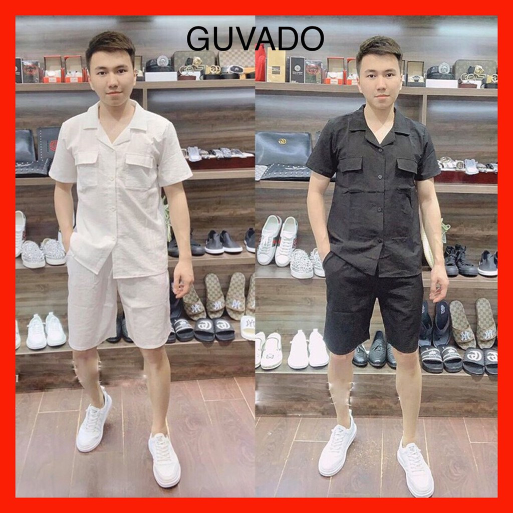 Đồ bộ nam cộc tay chất đũi Li-nen, bộ quần áo nam mặc hè cổ tàu, cổ bẻ- GUVADO