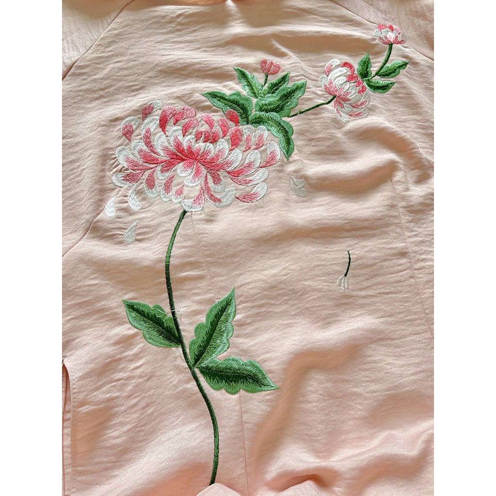 Áo dài HỒNG da pastel thêu hoa - Áo dài cưới - áo dài lễ tết - có size lớn