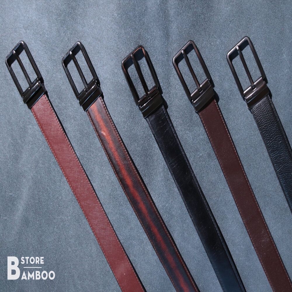 Thắt lưng nam handmade Bamboo Leather da bò thật 100% đốt không cháy - Dây nịt da nam Cao Cấp - Mẫu TL01 trơn đen, nâu