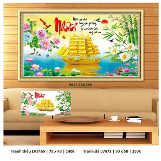 Tranh thêu, tranh đính đá thư pháp chữ nhẫn Lavender LV3465 (75 x 43 cm), LV472 (90 x 50 cm)