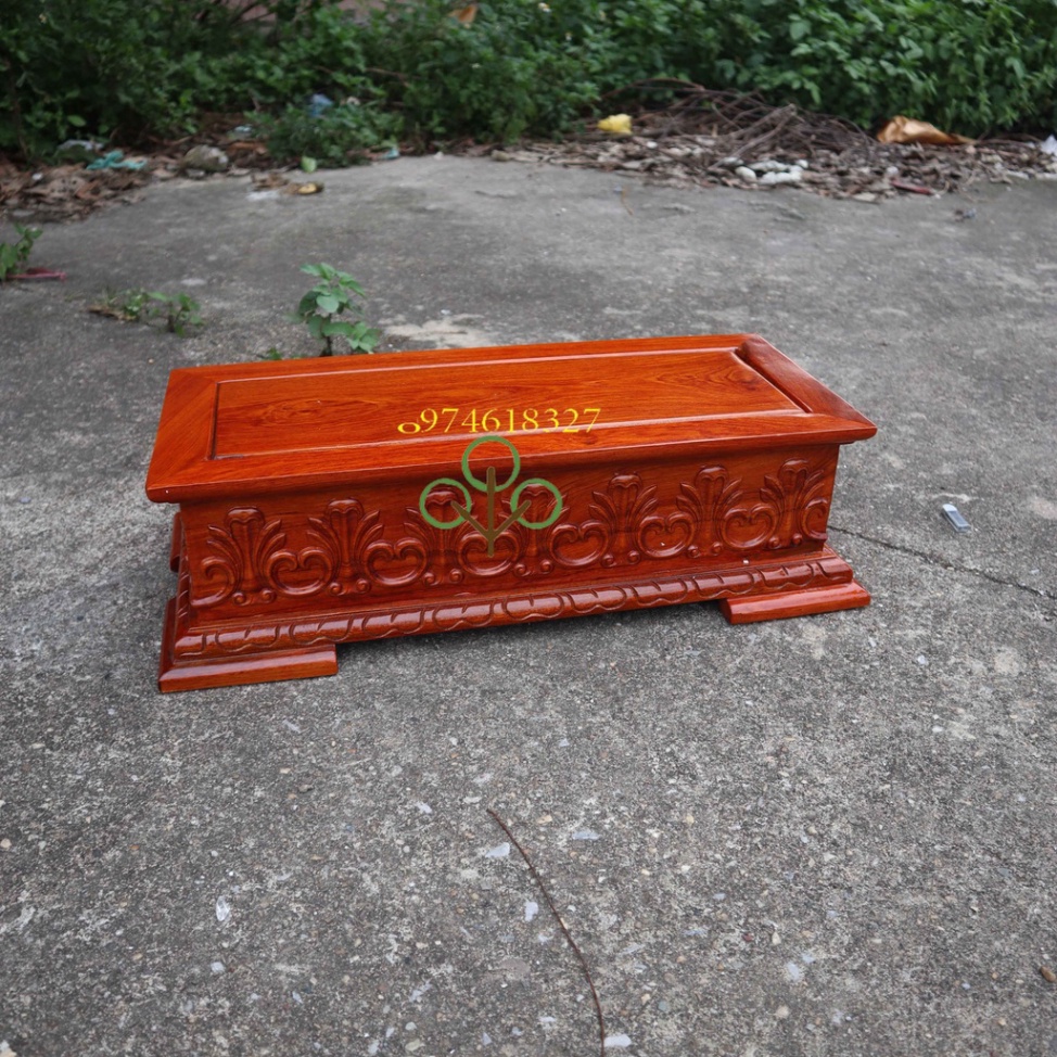 Đế hoa lá tây chữ nhật gỗ hương dài 50x23x14cm