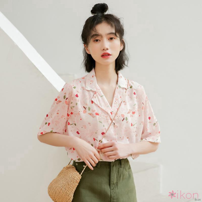 sơmi nữ Áo sơ mi Áo chiffon nữ tay ngắn in hoa phong cách retro