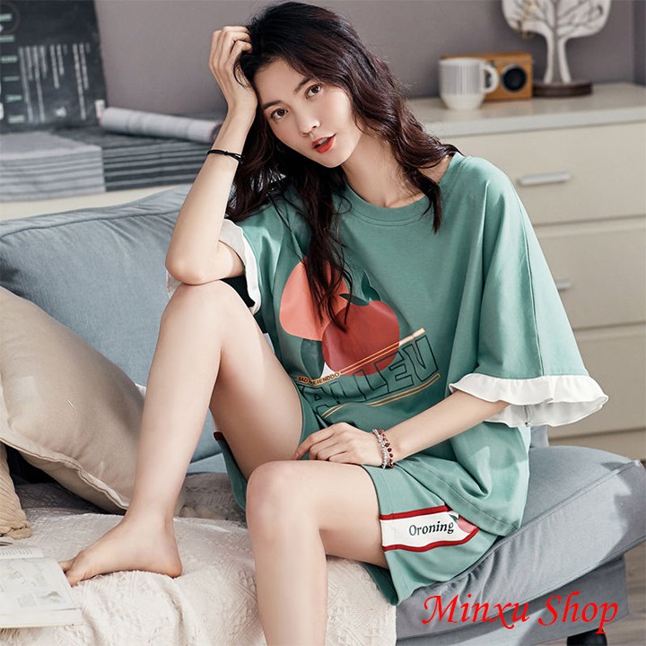 Bộ mặc nhà mùa hè hàng Quảng Châu cao cấp - Bộ Ngủ Cotton Thấm Hút Mồ Hôi