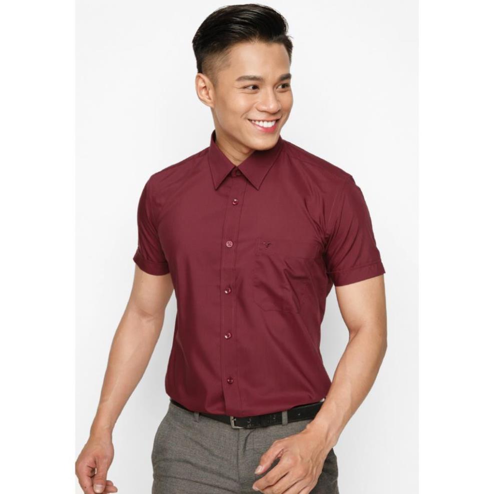 HÈ Áo sơ mi ngắn tay trơn màu Slim Fit Vĩnh Tiến màu đỏ đô 💯 ་ new cvc