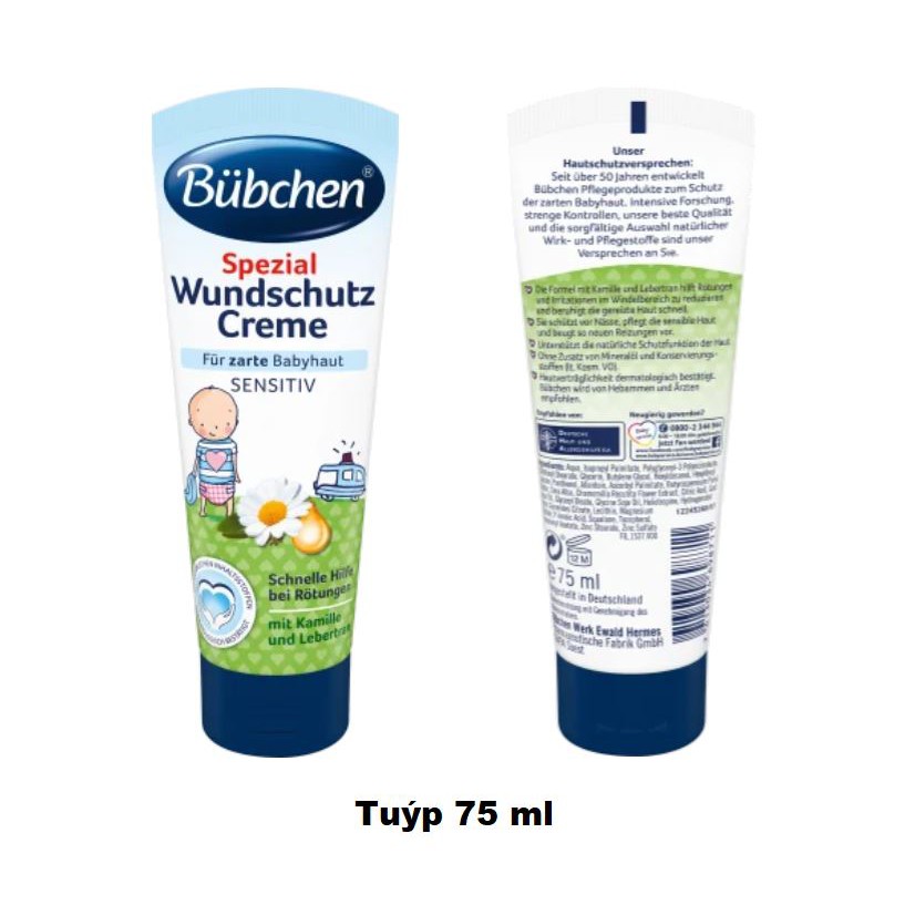 Kem hăm Bubchen Baby Wundschutz Cream cho bé 75ml, 150ml - Nội địa Đức