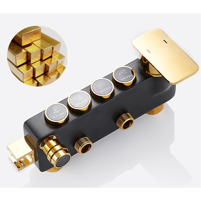 Bộ cây sen tắm nóng lạnh cao cấp MORALLY- BLACKGOLD-Chất liệu mạ đồng cao cấp-Sơn tĩnh điện-Vòi tăng áp