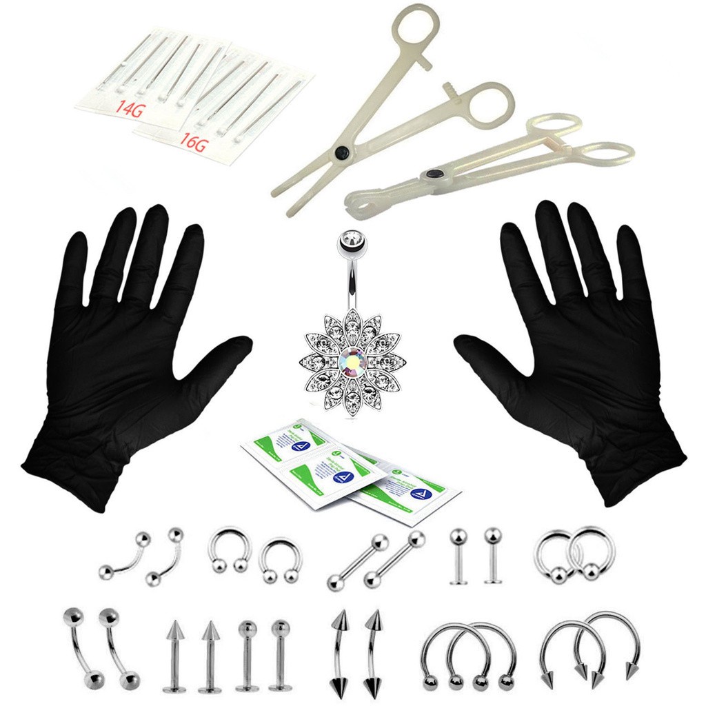 🎉ONLY🎉 Fashion Piercing Jewelry Needles Kit Cartilage Helix Belly Tongue Body Piercing Tool Kit Disposable Surgical Steel Sterile Lip Nose Eyebrow Nipple