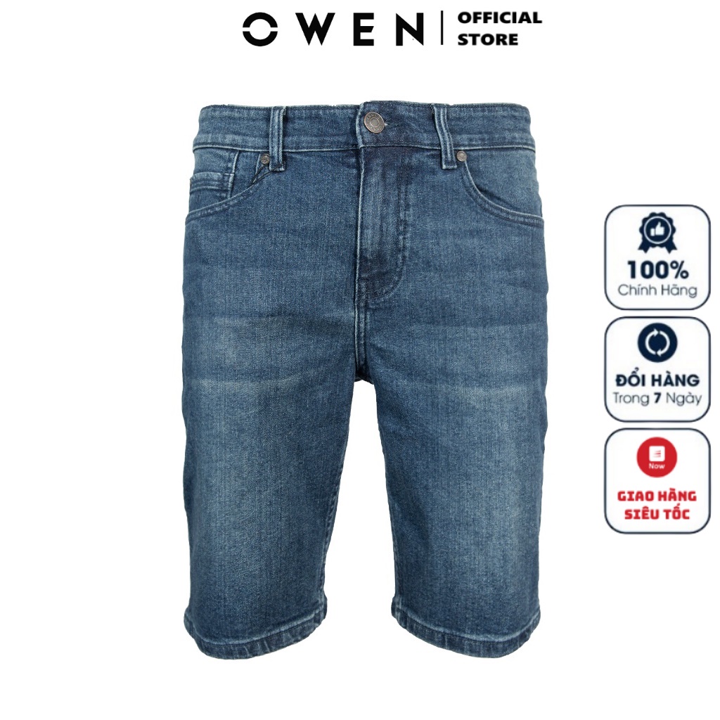 Quần Short Jean Nam Cao Cấp OWEN SJ220262 Quần Sooc Bò Ngố Đùi Màu Xanh Nhạt Vải Denim Cao Cấp Dáng Slim Fit Ôm Vừa