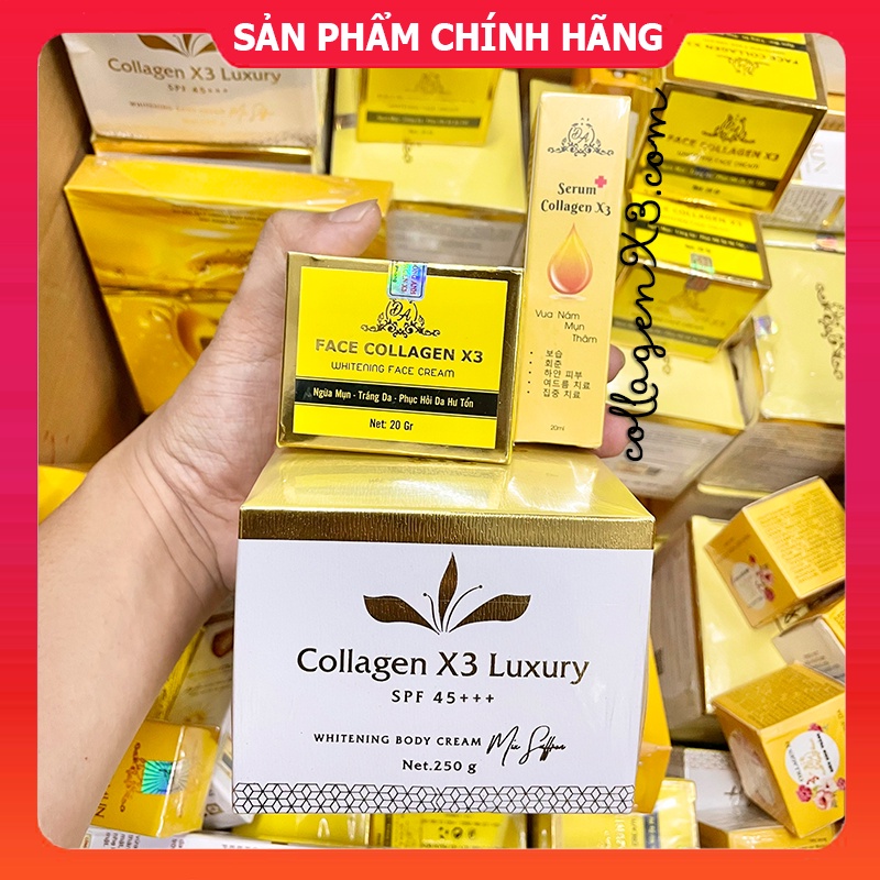 Combo Mỹ Phẩm Đông Anh chính hãng (Kem Body Collagen X3 Luxury + Kem Face X3 + Serum Căng Bóng Da)