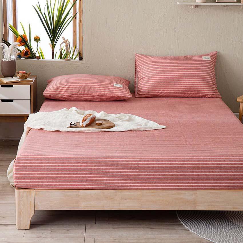 Bộ ga giường và vỏ gối cotton tc EmmiBedding, Ga gối sọc caro đủ size nệm 1m2, 1m4, 1m6, 1m8, 2m cực đẹp