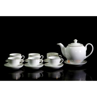 Bộ bình trà sứ Hoa trà Vẽ Chỉ vàng kim 600ml quà mừng xuân 2019- bộ tách trà gốm sứ bát tràng