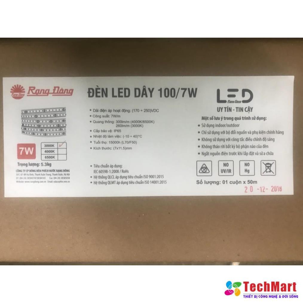 Đèn LED dây 7W Rạng Đông, chống nước IP65, Cuộn 50m, Giá bán theo mét