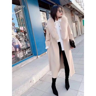 Áo dạ choàng cổ lông Kèm đai