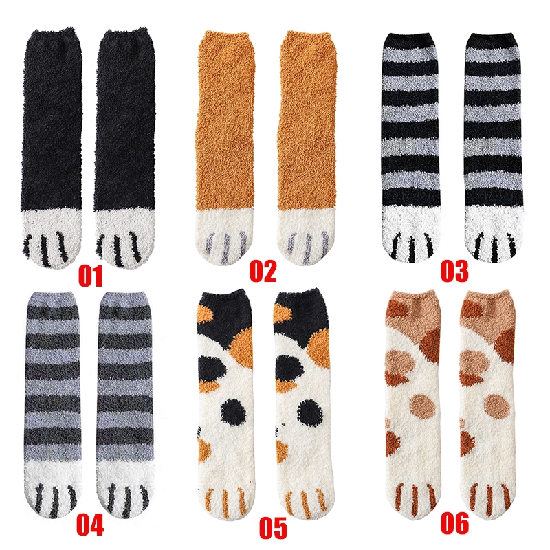 Autumn Winter Coral Velvet Socks Fashion Female Thick Warm Cartoon Cat Claw Parttern Socks Woman | BigBuy360 - bigbuy360.vn